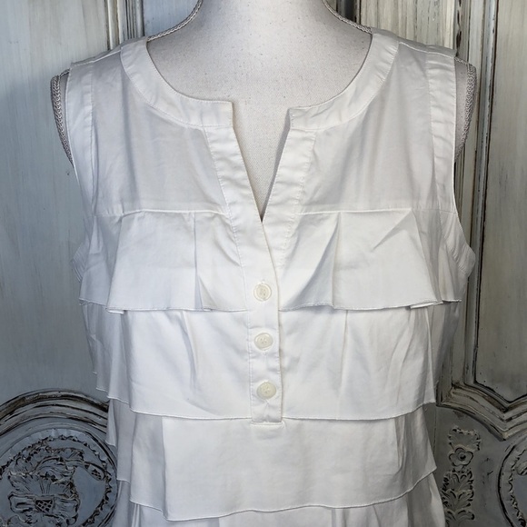 Alfani Petite Multi Tiered Ruffle 1/4 Button Up Sleeveless Cotton Blend Dress - Picture 4 of 10